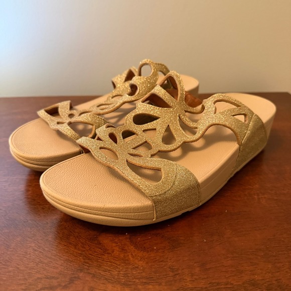 Fitflop Shoes - FitFlop Bumble Glitter Slide Sandals Gold Women's Size 9 Comfort Platform